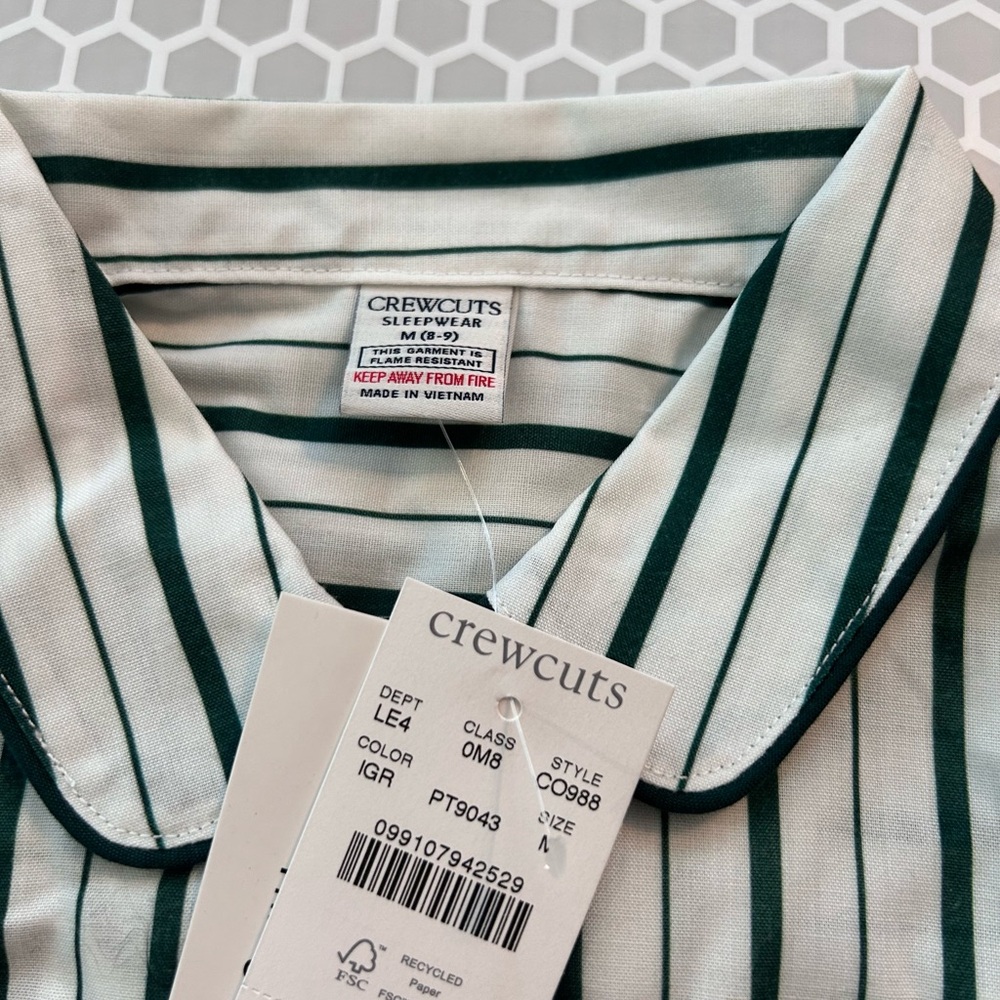 NWT J. Crew Kids Green and White Striped Pajama Set Size M (8-9) - Picture 8 of 8